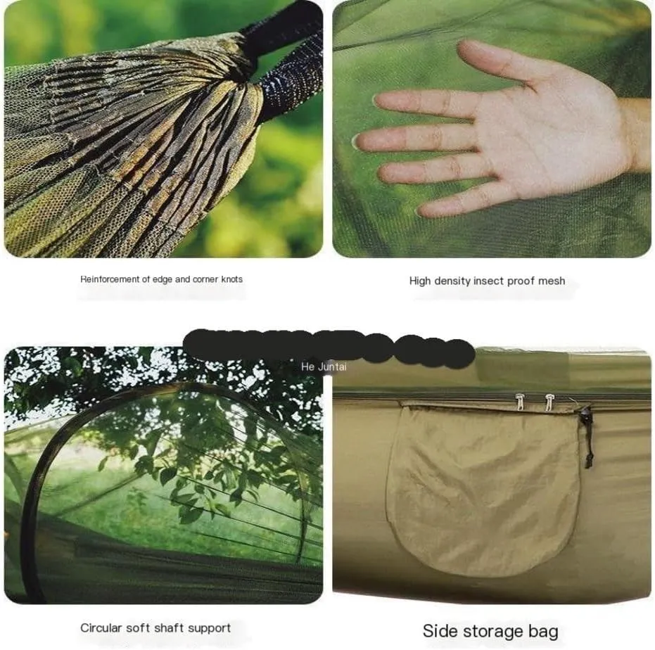Hammock Double Quick-Open Mosquito Net Hammock Outdoor Anti-Rollover Single and Double Outdoor Camping Anti-Mosquito Hammock Outdoor(Green,A)