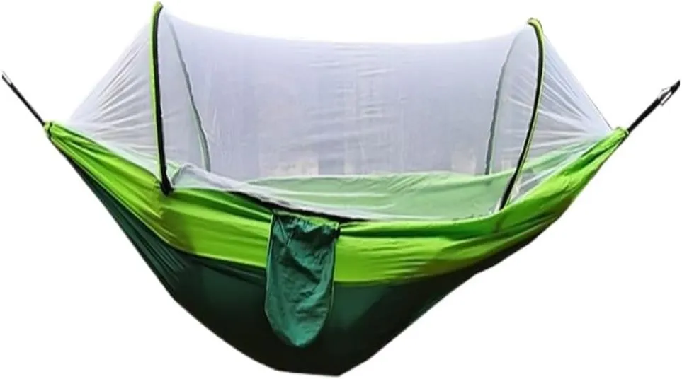 Hammock Double Quick-Open Mosquito Net Hammock Outdoor Anti-Rollover Single and Double Outdoor Camping Anti-Mosquito Hammock Outdoor(Green,A)