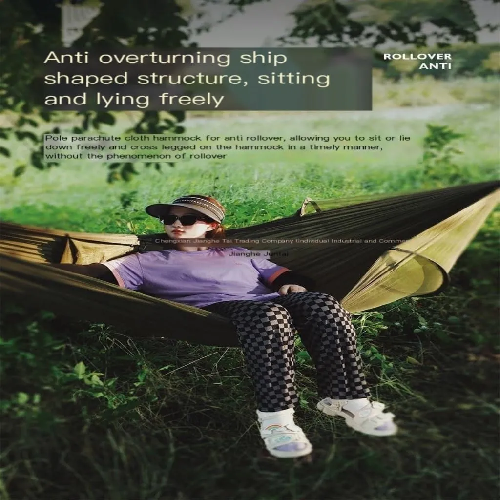Hammock Double Quick-Open Mosquito Net Hammock Outdoor Anti-Rollover Single and Double Outdoor Camping Anti-Mosquito Hammock Outdoor(Green,A)
