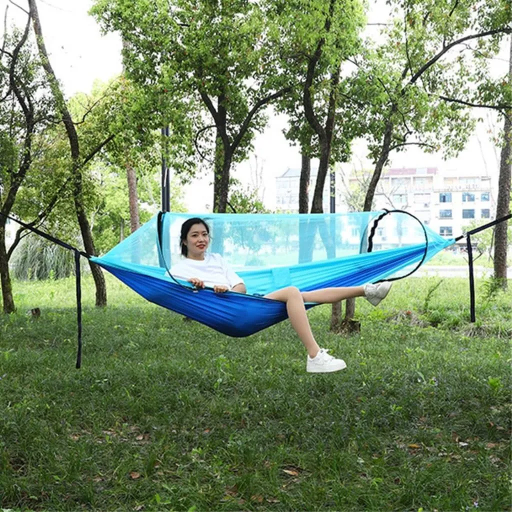 Hammock Double Quick-Open Outdoor Hammock Sunshade Anti-Rollover Single and Double Mosquito Net Easy to Carry Camping Swing Hammock Outdoor(Pink)