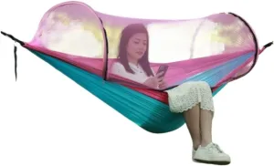 Hammock Double Quick-Open Outdoor Hammock Sunshade Anti-Rollover Single and Double Mosquito Net Easy to Carry Camping Swing Hammock Outdoor(Pink)