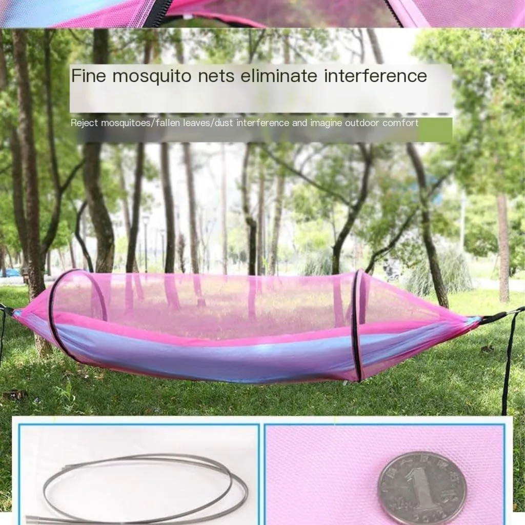 Hammock Double Quick-Open Outdoor Hammock Sunshade Anti-Rollover Single and Double Mosquito Net Easy to Carry Camping Swing Hammock Outdoor(Pink)