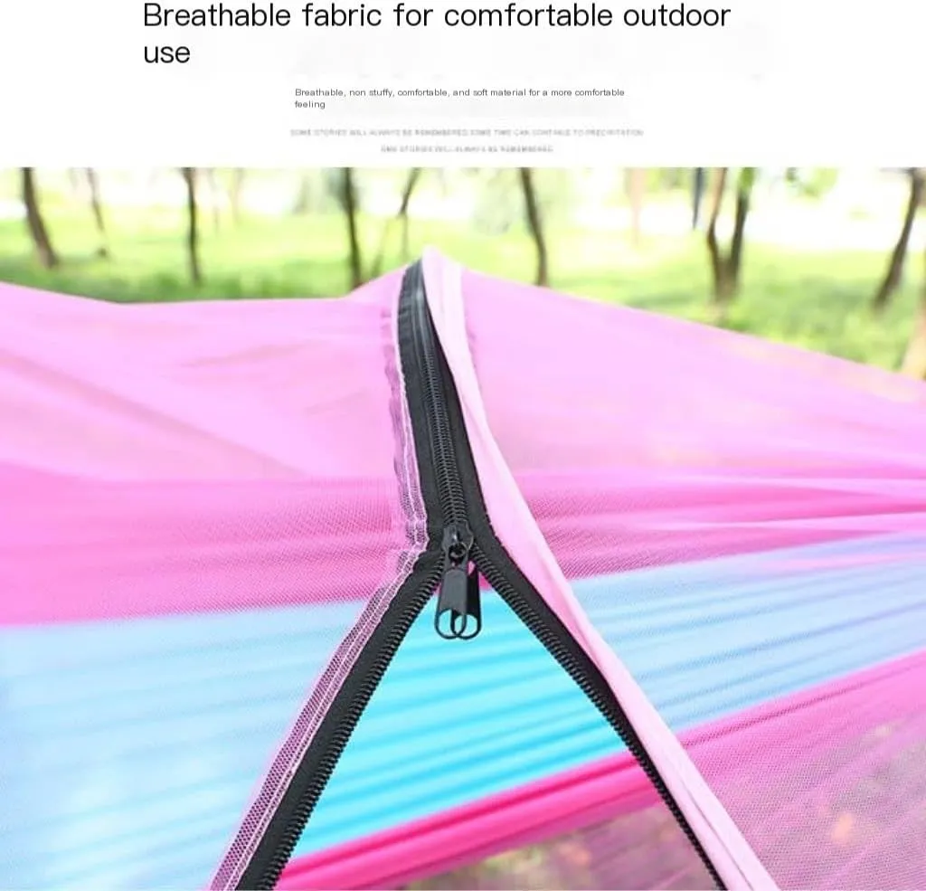 Hammock Double Quick-Open Outdoor Hammock Sunshade Anti-Rollover Single and Double Mosquito Net Easy to Carry Camping Swing Hammock Outdoor(Pink)