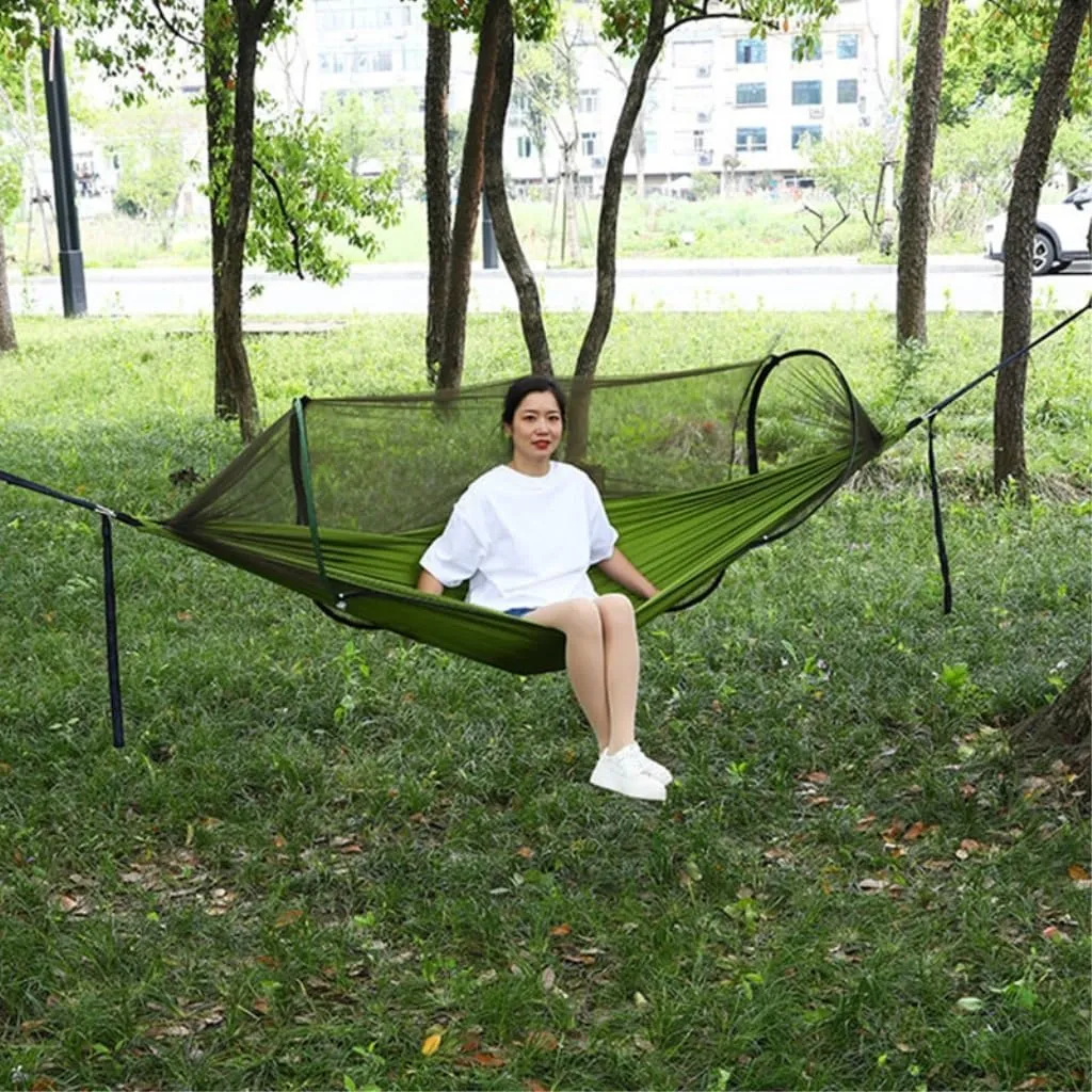 Hammock Double Quick-Open Outdoor Hammock Sunshade Anti-Rollover Single and Double Mosquito Net Easy to Carry Camping Swing Hammock Outdoor(Pink)