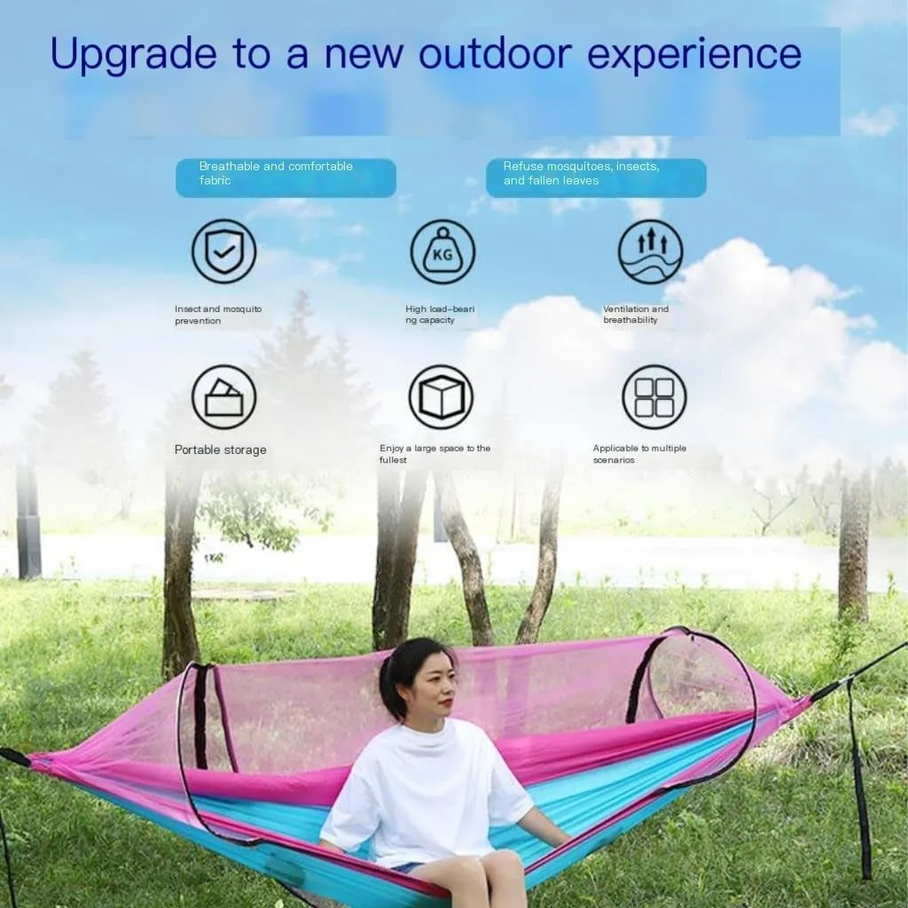 Hammock Double Quick-Open Outdoor Hammock Sunshade Anti-Rollover Single and Double Mosquito Net Easy to Carry Camping Swing Hammock Outdoor(Pink)