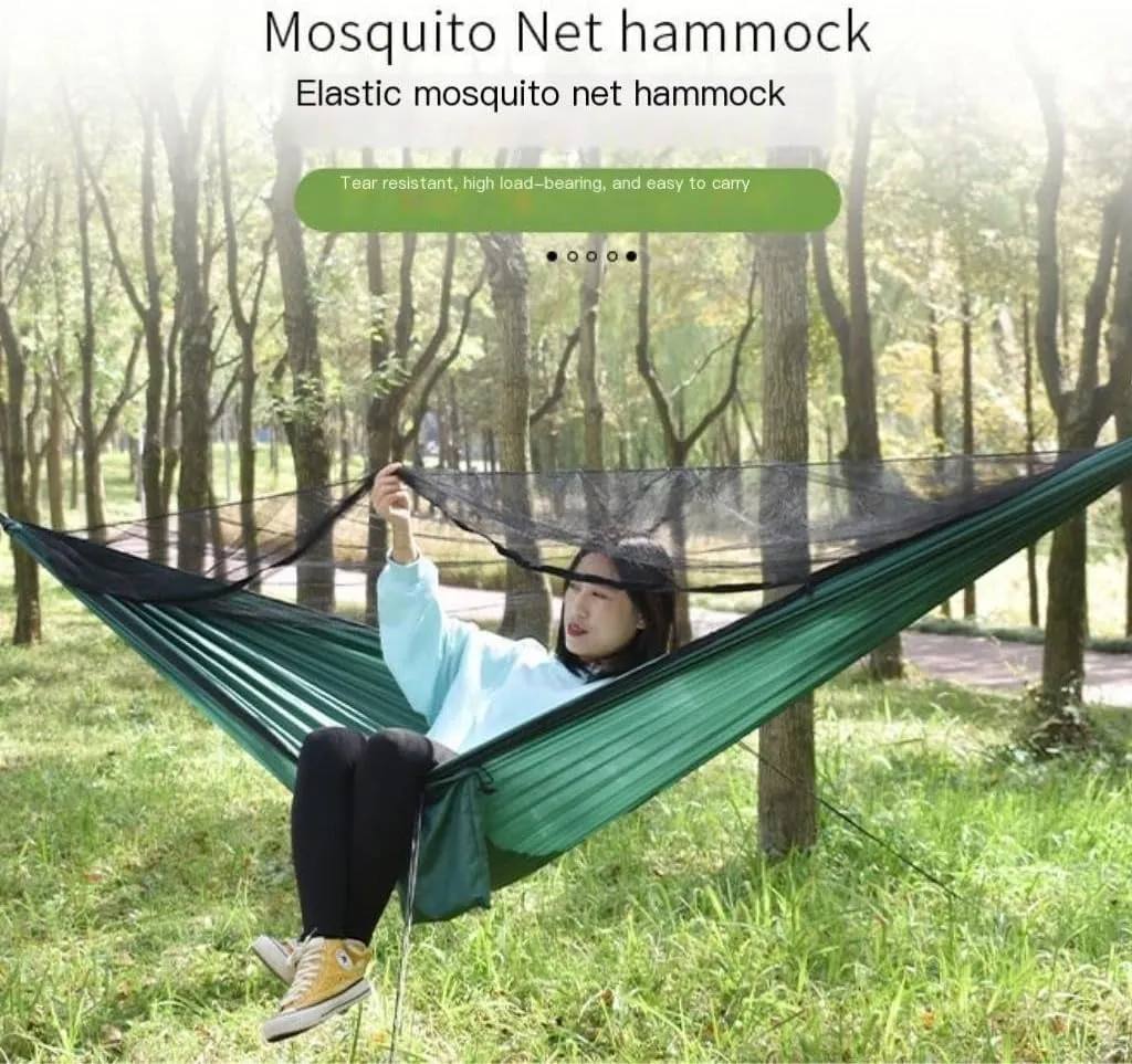 Hammock Double Ultra-Light Nylon Double Hammock Parachute Cloth Anti-Rollover Elastic Band Encrypted Mosquito Net Hammock Hammock Outdoor(B)