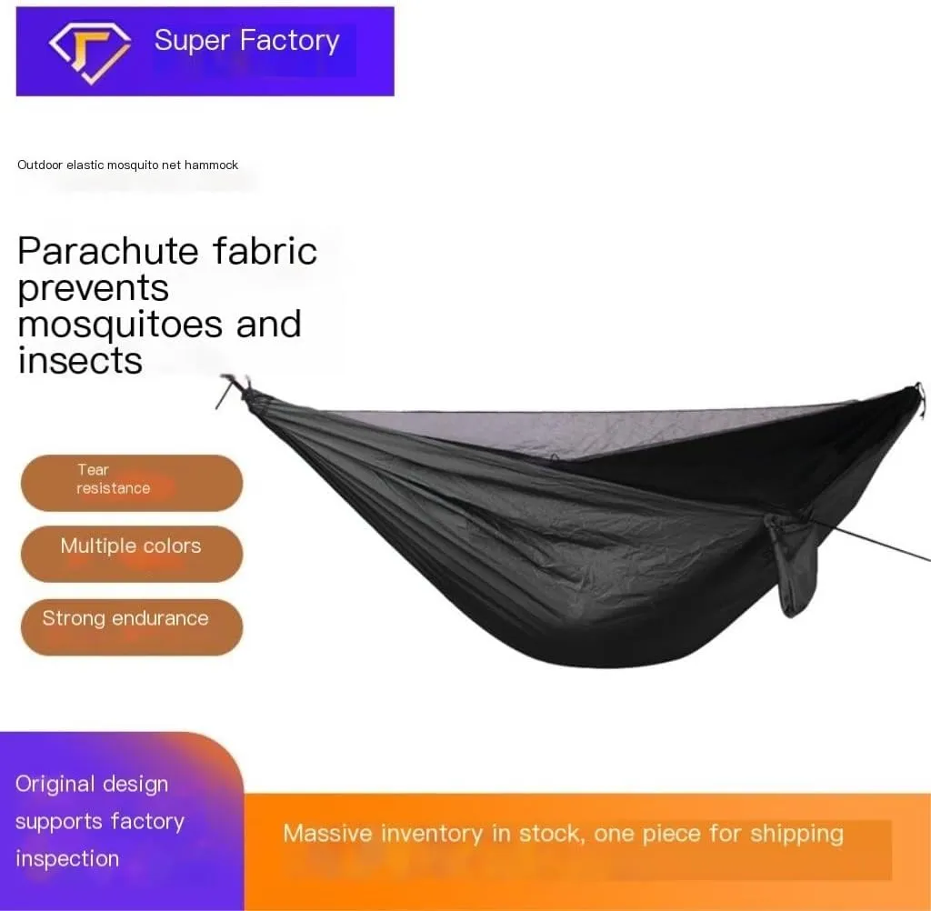 Hammock Double Ultra-Light Nylon Double Hammock Parachute Cloth Anti-Rollover Elastic Band Encrypted Mosquito Net Hammock Hammock Outdoor(B)