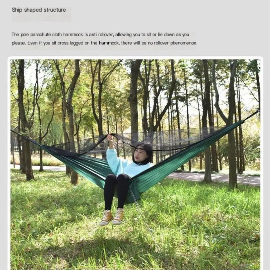 Hammock Double Ultra-Light Nylon Double Hammock Parachute Cloth Anti-Rollover Elastic Band Encrypted Mosquito Net Hammock Hammock Outdoor(B)
