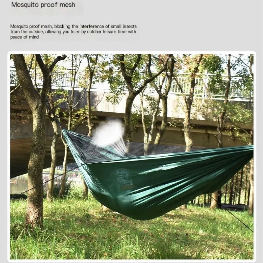 Hammock Double Ultra-Light Nylon Double Hammock Parachute Cloth Anti-Rollover Elastic Band Encrypted Mosquito Net Hammock Hammock Outdoor(B)