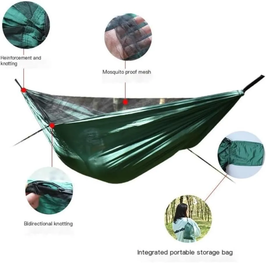 Hammock Double Ultra-Light Nylon Double Hammock Parachute Cloth Anti-Rollover Elastic Band Encrypted Mosquito Net Hammock Hammock Outdoor(B)