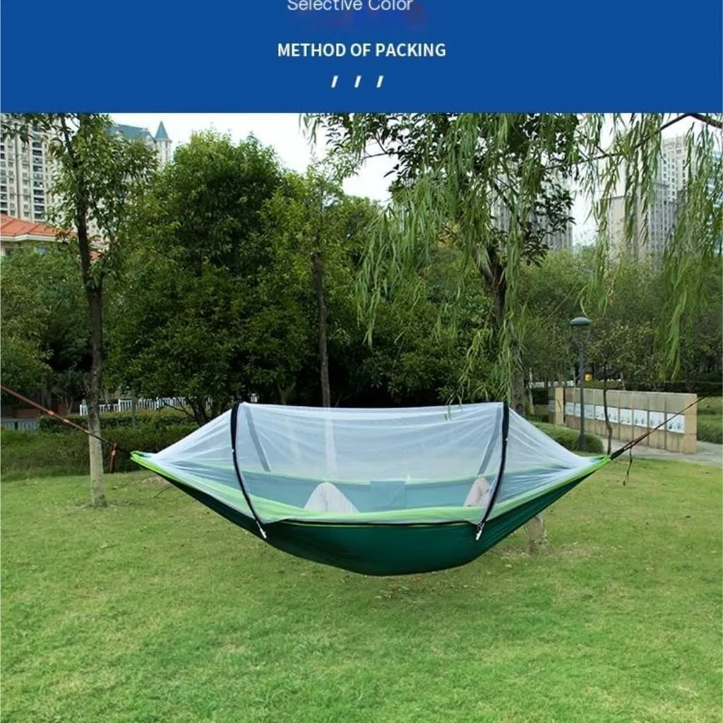 Hammock Hammock Automatic Quick Opening Anti-Mosquito and Anti-Rollover Double Portable Swing with Mosquito Net Hammocks for Outside(Rood)