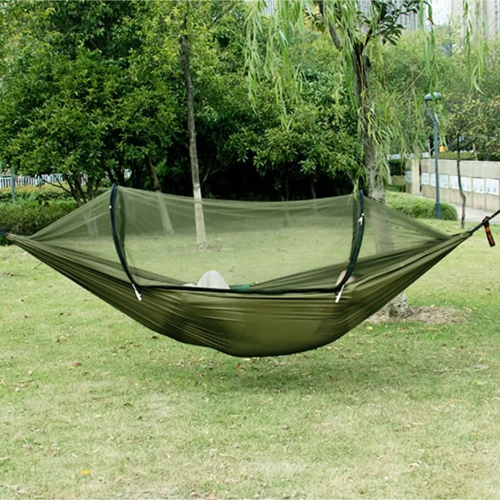 Hammock Hammock Automatic Quick Opening Anti-Mosquito and Anti-Rollover Double Portable Swing with Mosquito Net Hammocks for Outside(Rood)