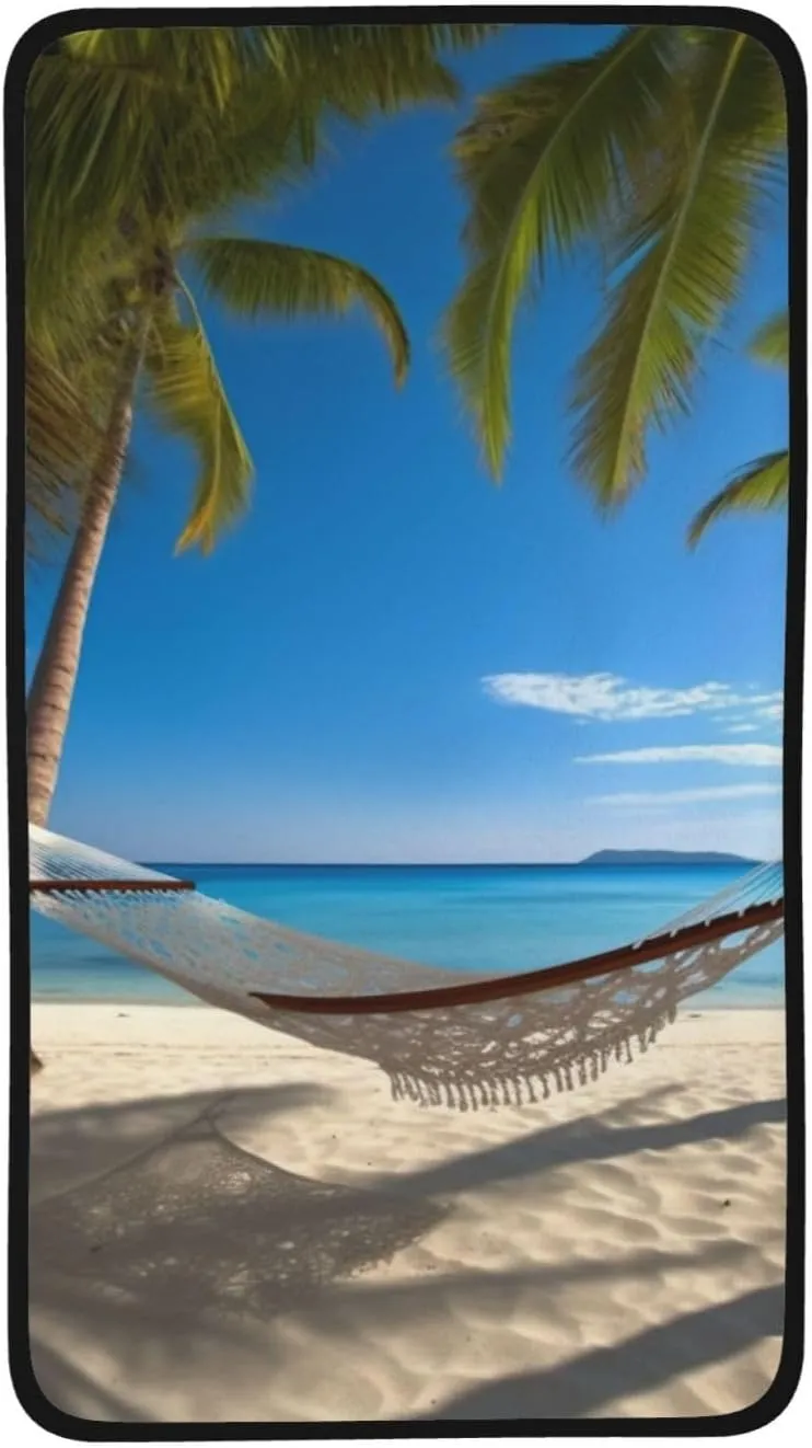 Hammock Hanging from Palm Trees Printed Coral Velvet Towel Microfiber Towel