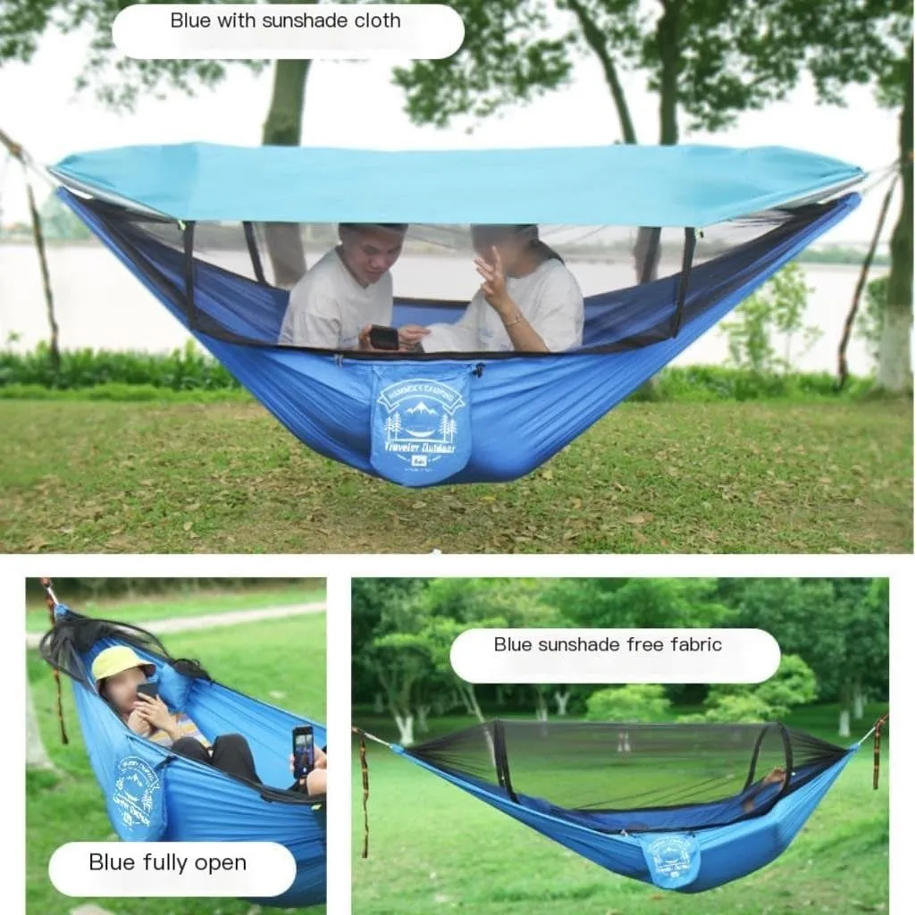 Hammock Mosquito Net Hammock Outdoor Camping Fully Automatic Quick-Open Hammock Sunshade Outdoor Anti-Mosquito Hammock Hammocks for Outside(Green)