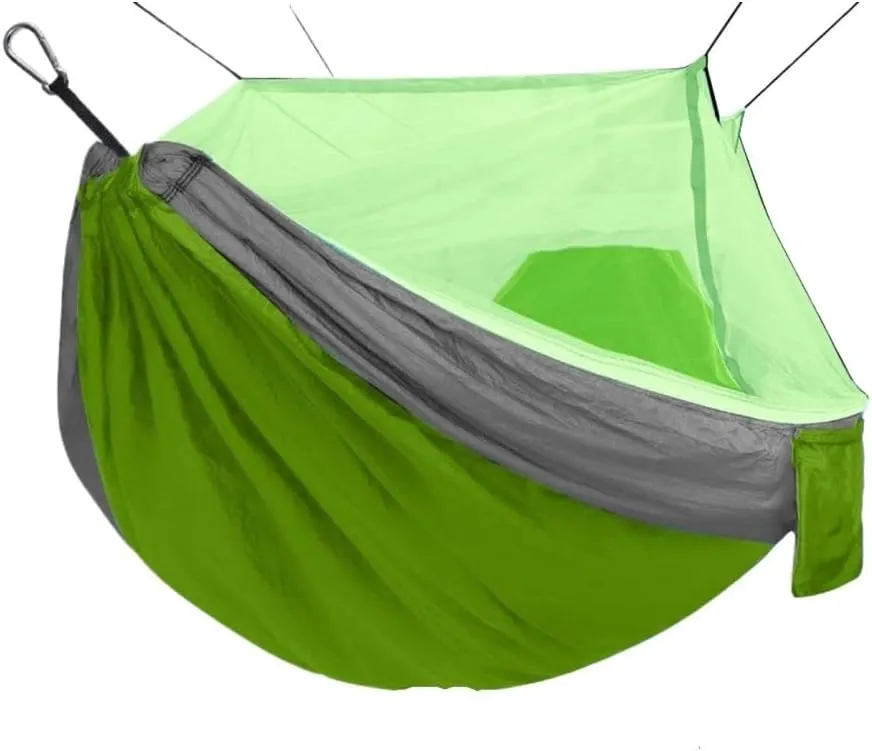 Hammock Outdoor Anti-Mosquito Hammock Automatic Quick Opening with Mosquito Net Parachute Cloth Single Double Hammocks for Outside(Green,B)