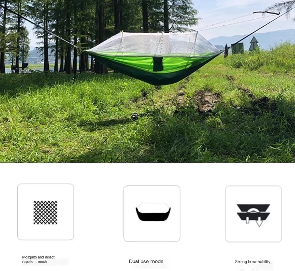 Hammock Outdoor Anti-Mosquito Hammock Automatic Quick Opening with Mosquito Net Parachute Cloth Single Double Hammocks for Outside(Orange,B)