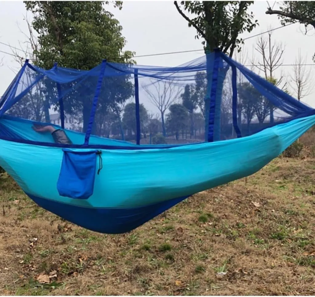 Hammock Outdoor Anti-Mosquito Hammock Automatic Quick Opening with Mosquito Net Parachute Cloth Single Double Hammocks for Outside(Orange,B)