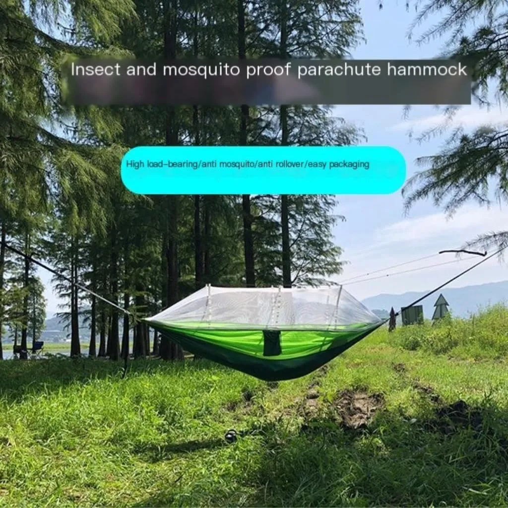 Hammock Outdoor Anti-Mosquito Hammock Automatic Quick Opening with Mosquito Net Parachute Cloth Single Double Hammocks for Outside(Orange,B)