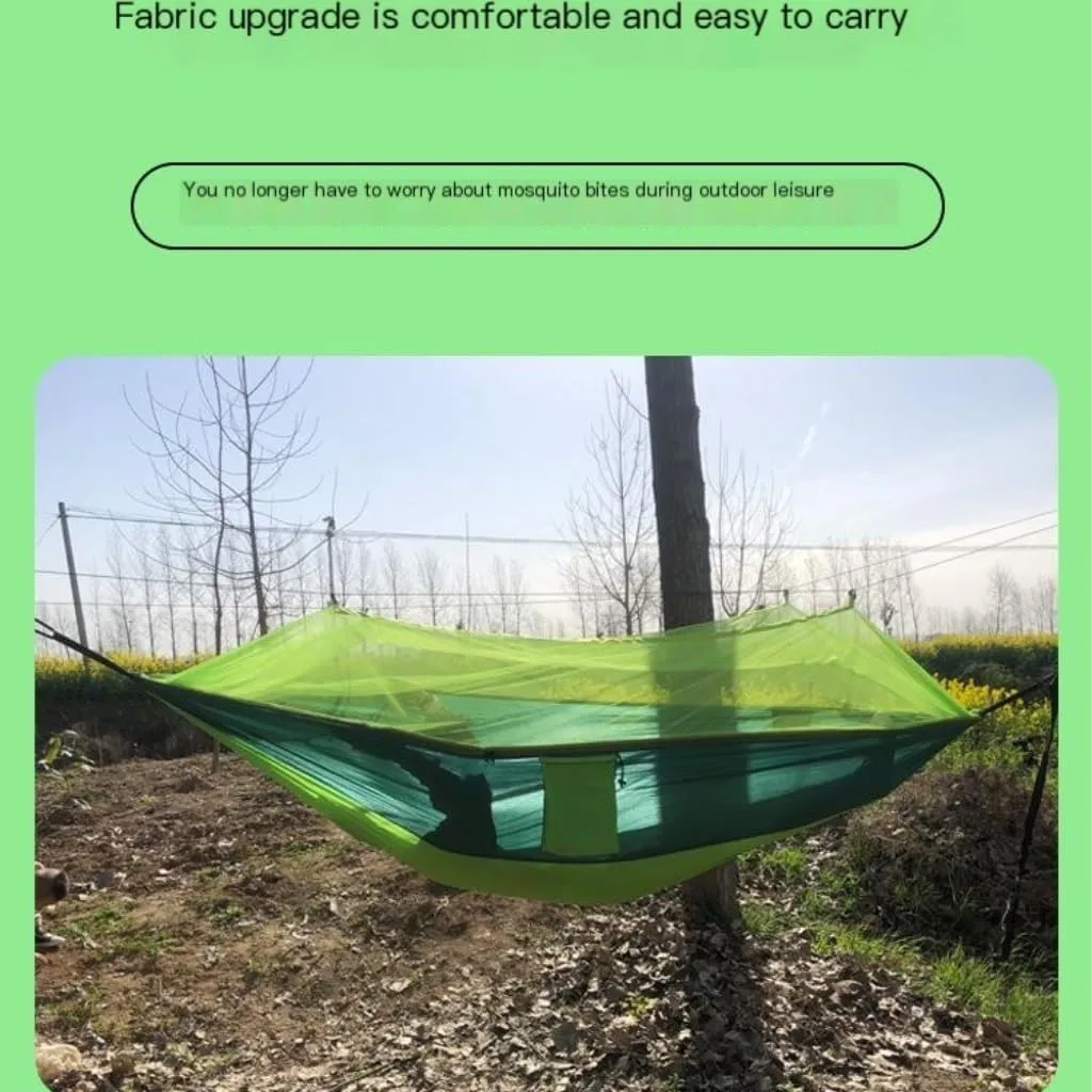 Hammock Outdoor Anti-Mosquito Hammock Automatic Quick Opening with Mosquito Net Parachute Cloth Single Double Hammocks for Outside(Orange,B)