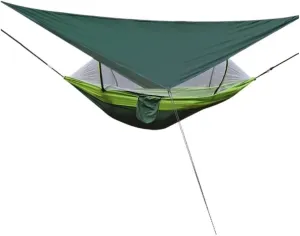 Hammock Outdoor Automatic Quick-Opening Mosquito Net Hammock Canopy Parachute Cloth Pole Mosquito Net Hammock Hammocks for Outside(Green)