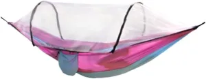 Hammock Outdoor Camping Anti-Rollover Nylon Hammock with Mosquito Net Automatic Quick-Opening Mosquito Net Hammock Hammocks for Outside(Pink)