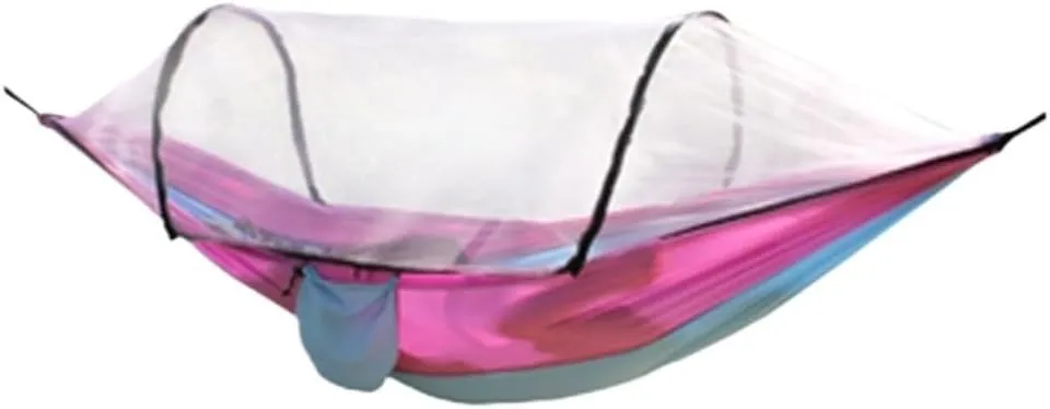 Hammock Outdoor Camping Anti-Rollover Nylon Hammock with Mosquito Net Automatic Quick-Opening Mosquito Net Hammock Hammocks for Outside(Pink)