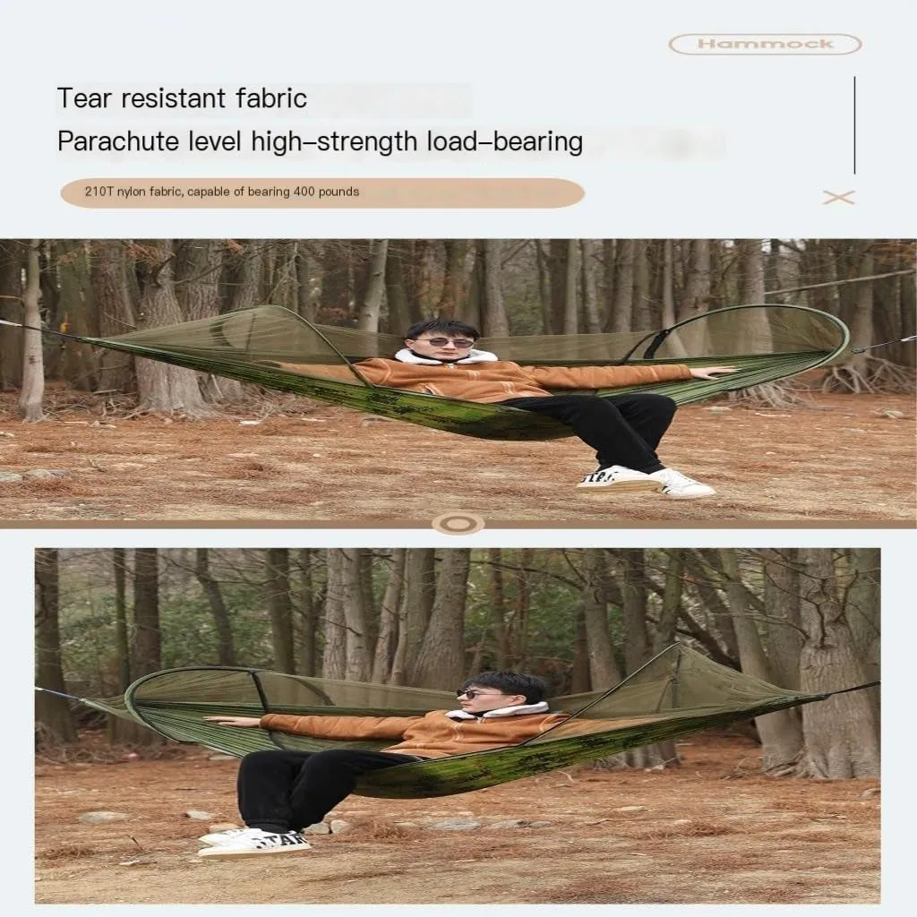 Hammock Outdoor Camping Camping Hammock Sheet Double Automatic Quick-Open Pole Mosquito Net Anti-Rollover Hammock Hammocks for Outside(A)