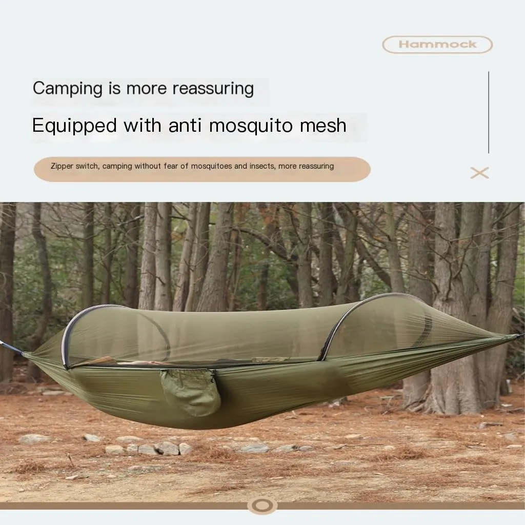 Hammock Outdoor Camping Camping Hammock Sheet Double Automatic Quick-Open Pole Mosquito Net Anti-Rollover Hammock Hammocks for Outside(A)