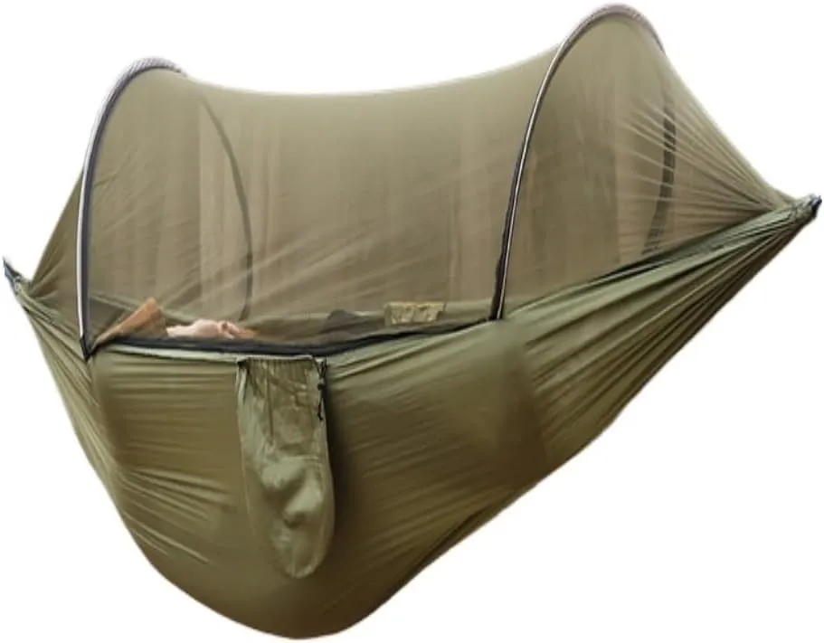Hammock Outdoor Camping Camping Hammock Sheet Double Automatic Quick-Open Pole Mosquito Net Anti-Rollover Hammock Hammocks for Outside(A)