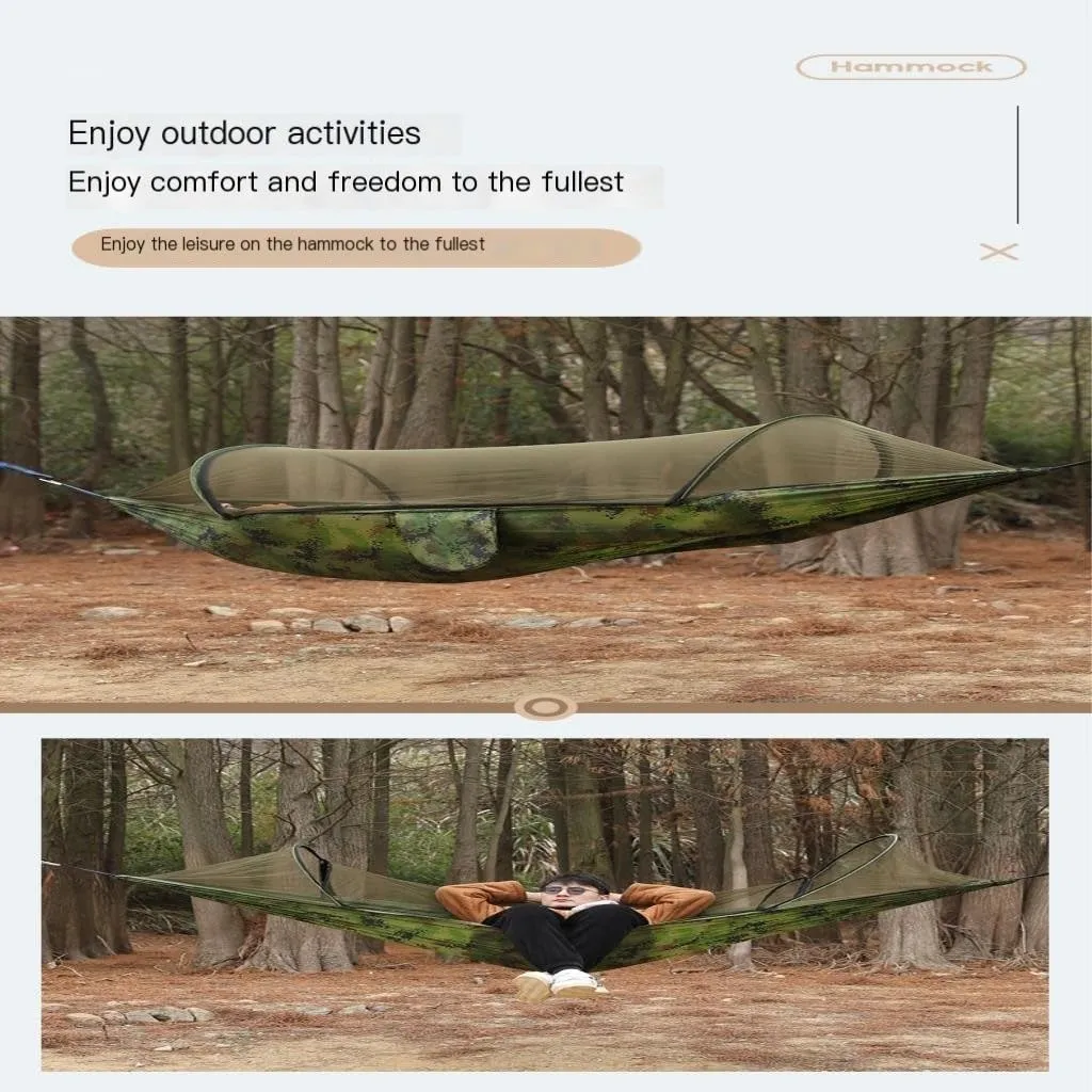 Hammock Outdoor Camping Camping Hammock Sheet Double Automatic Quick-Open Pole Mosquito Net Anti-Rollover Hammock Hammocks for Outside(A)
