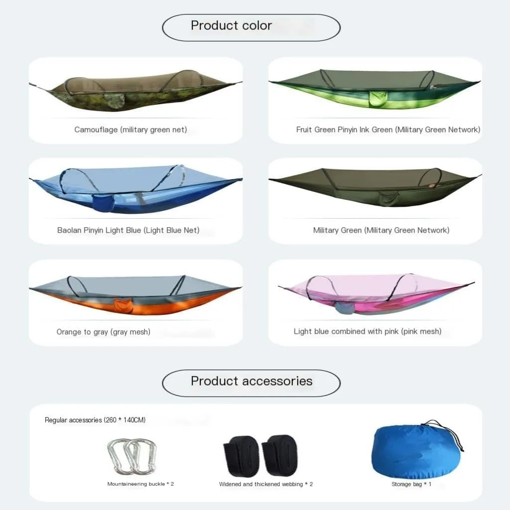 Hammock Outdoor Camping Camping Hammock Sheet Double Automatic Quick-Open Pole Mosquito Net Anti-Rollover Hammock Hammocks for Outside(A)