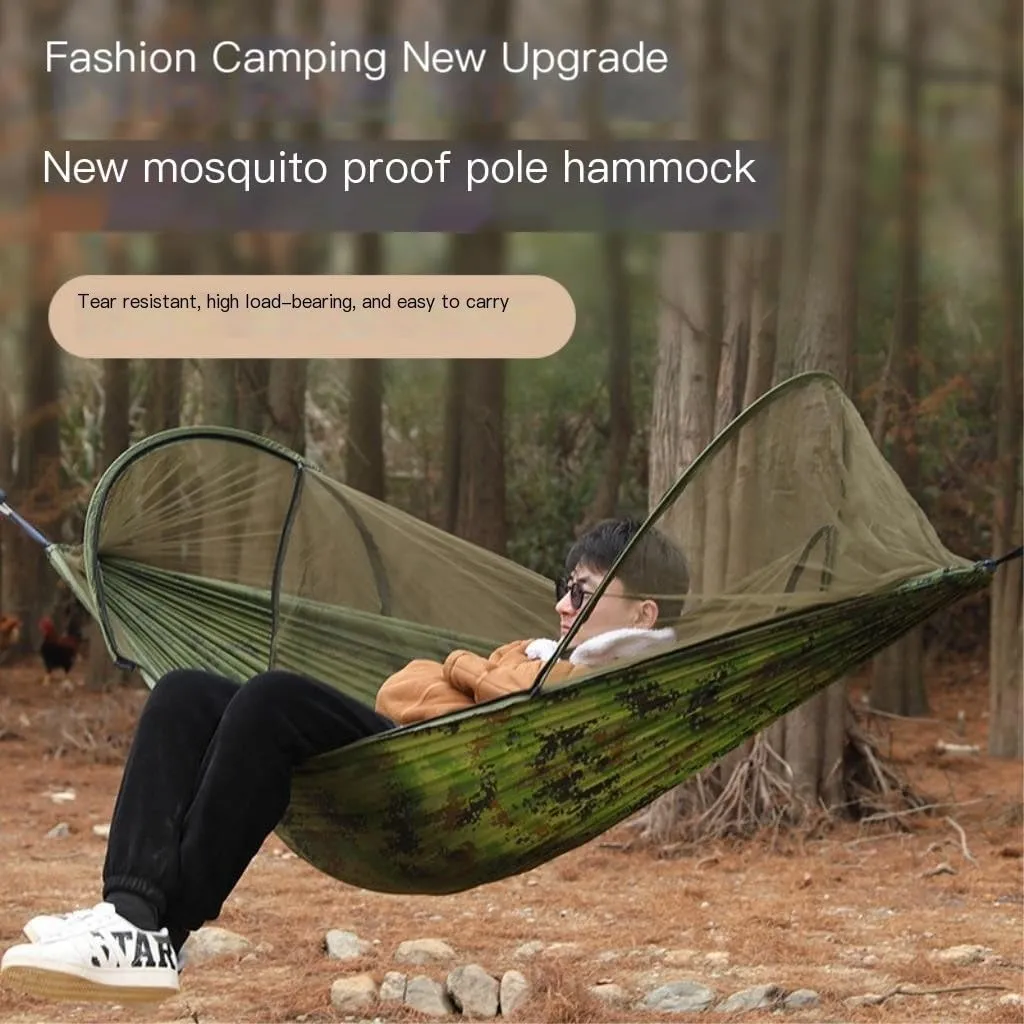 Hammock Outdoor Camping Camping Hammock Sheet Double Automatic Quick-Open Pole Mosquito Net Anti-Rollover Hammock Hammocks for Outside(A)