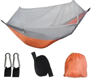 Hammock Outdoor Portable Quick Opening Mosquito Proof Swing Camping Adult Thick Hanging Chair Anti Rollover for Terrace, Outdoor(Orange Grey)