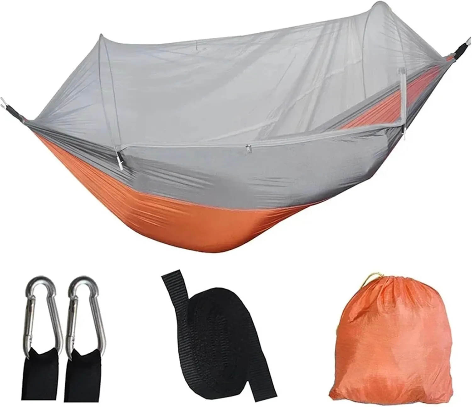 Hammock Outdoor Portable Quick Opening Mosquito Proof Swing Camping Adult Thick Hanging Chair Anti Rollover for Terrace, Outdoor(Orange Grey)