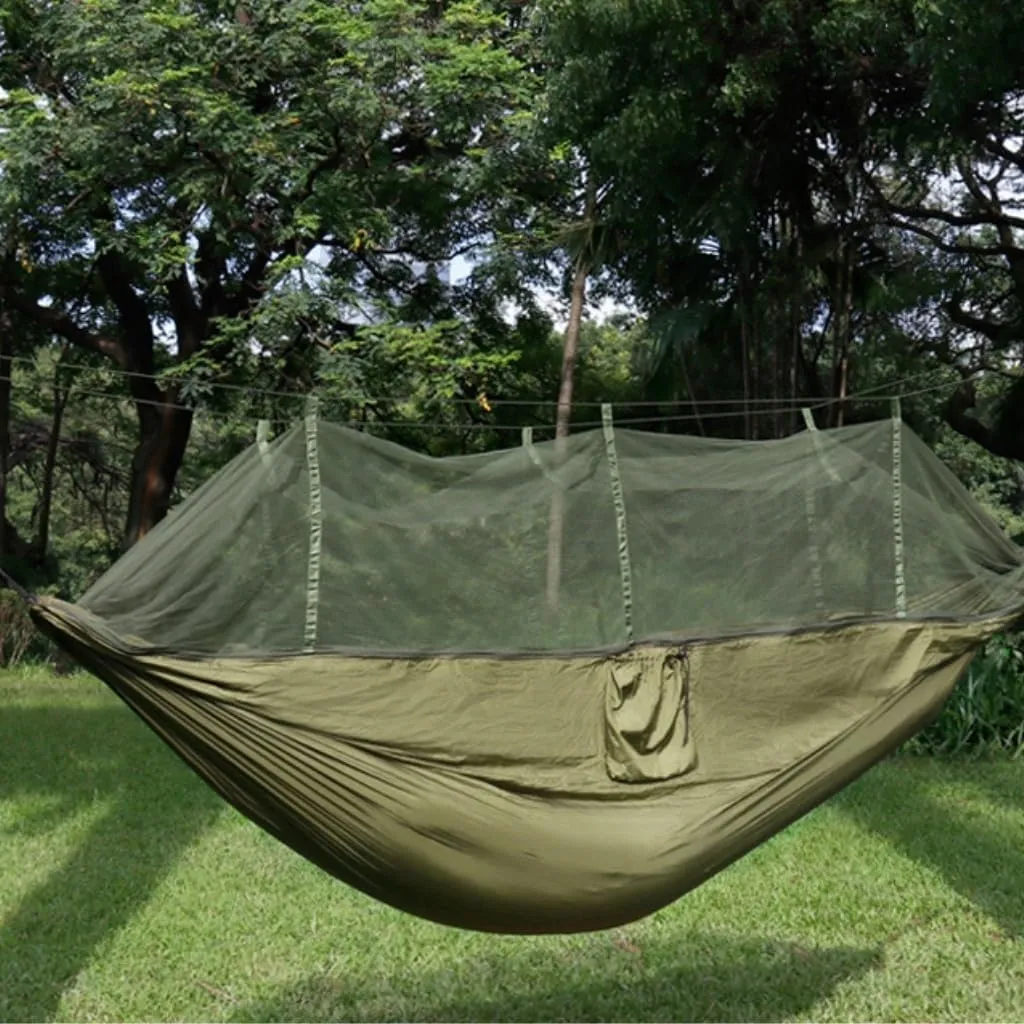 Hammock Quick-Open Mosquito Net Hammock Outdoor Anti-Rollover Single and Double Outdoor Camping Anti-Mosquito Hammocks for Outside(Green)