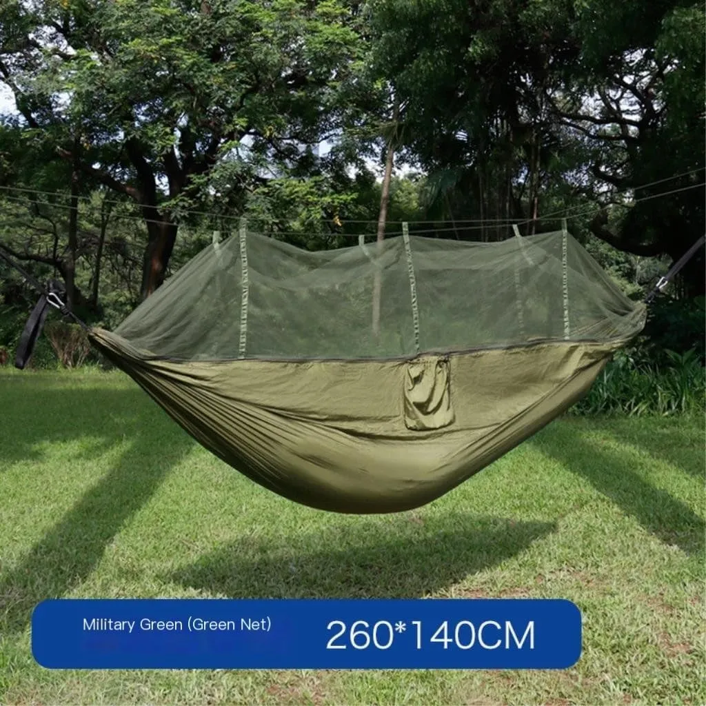Hammock Quick-Open Mosquito Net Hammock Outdoor Anti-Rollover Single and Double Outdoor Camping Anti-Mosquito Hammocks for Outside(Green)