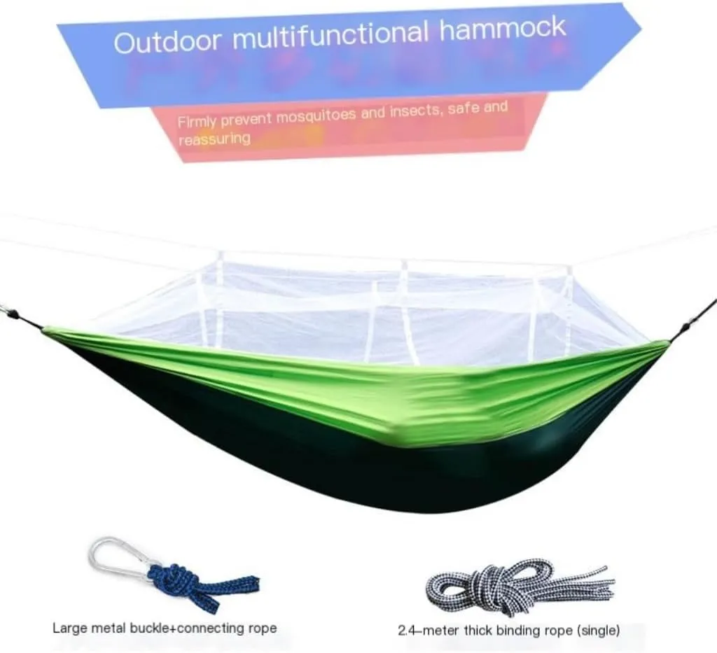 Hammock Quick-Open Mosquito Net Hammock Outdoor Anti-Rollover Single and Double Outdoor Camping Anti-Mosquito Hammocks for Outside(Green)