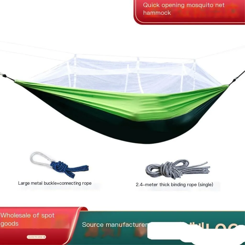 Hammock Quick-Open Mosquito Net Hammock Outdoor Anti-Rollover Single and Double Outdoor Camping Anti-Mosquito Hammocks for Outside(Green)