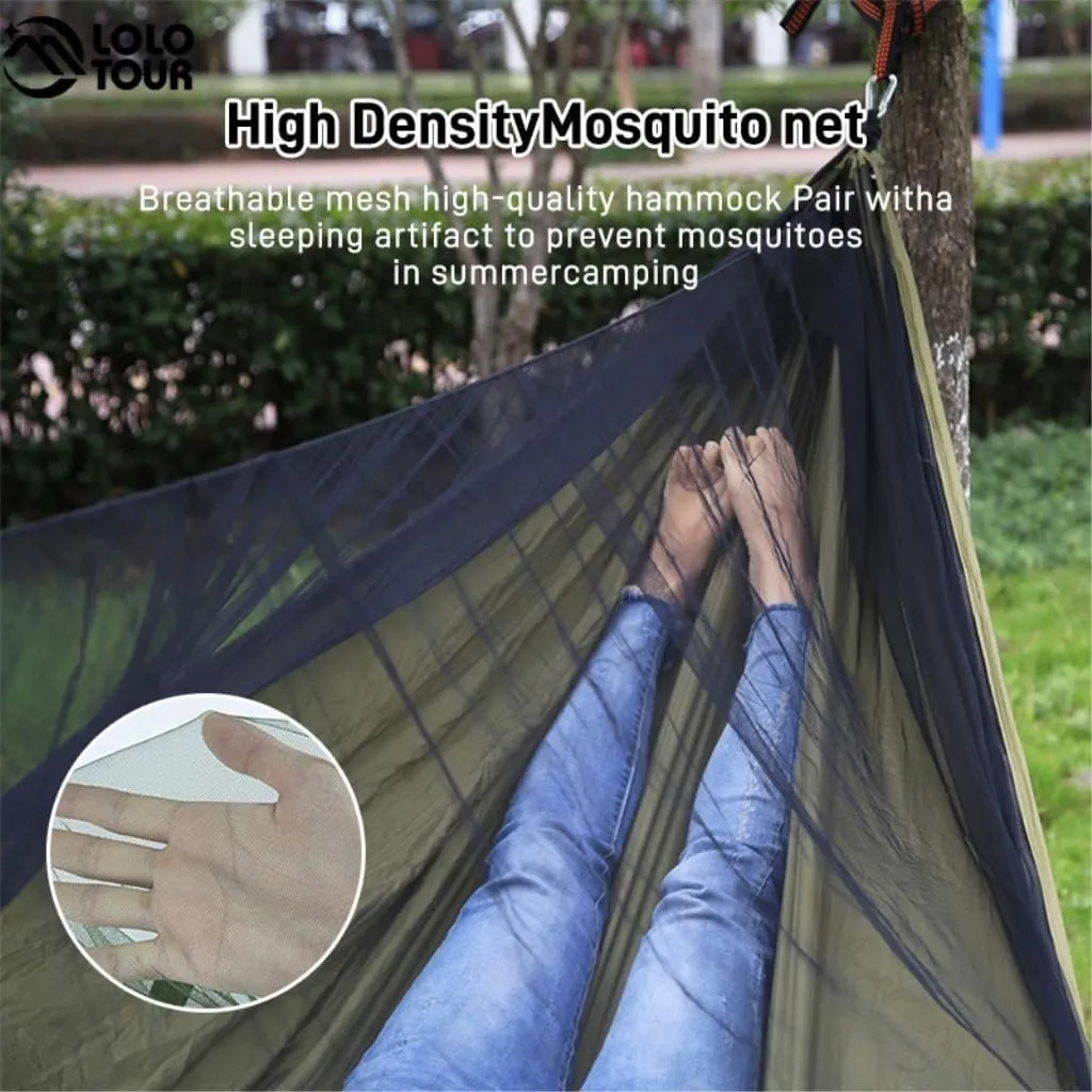 Hammock Quick-Release Hammock with Mosquito Net Hanging Sheet Double Parachute Cloth Anti-Rollover Camping Hammock Hammocks for Outside(B)