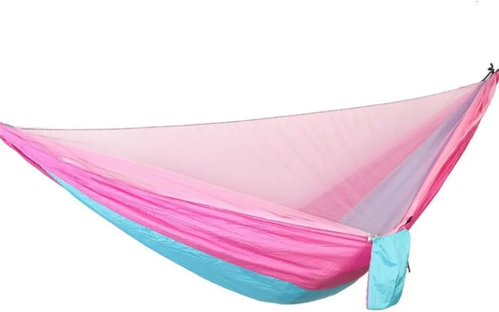 Hammock Quick-Release Hammock with Mosquito Net Hanging Sheet Double Parachute Cloth Anti-Rollover Camping Hammock Hammocks for Outside(B)