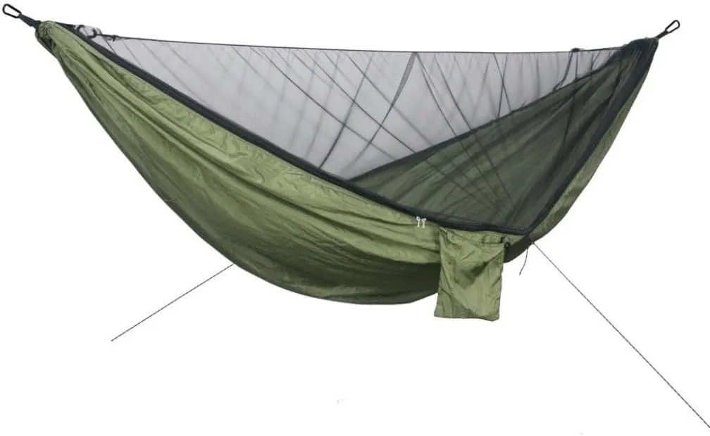 Hammock Quick-Release Hammock with Mosquito Net Hanging Sheet Double Parachute Cloth Anti-Rollover Camping Hammock Hammocks for Outside(B)