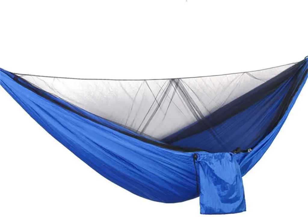 Hammock Quick-Release Hammock with Mosquito Net Hanging Sheet Double Parachute Cloth Anti-Rollover Camping Hammock Hammocks for Outside(B)