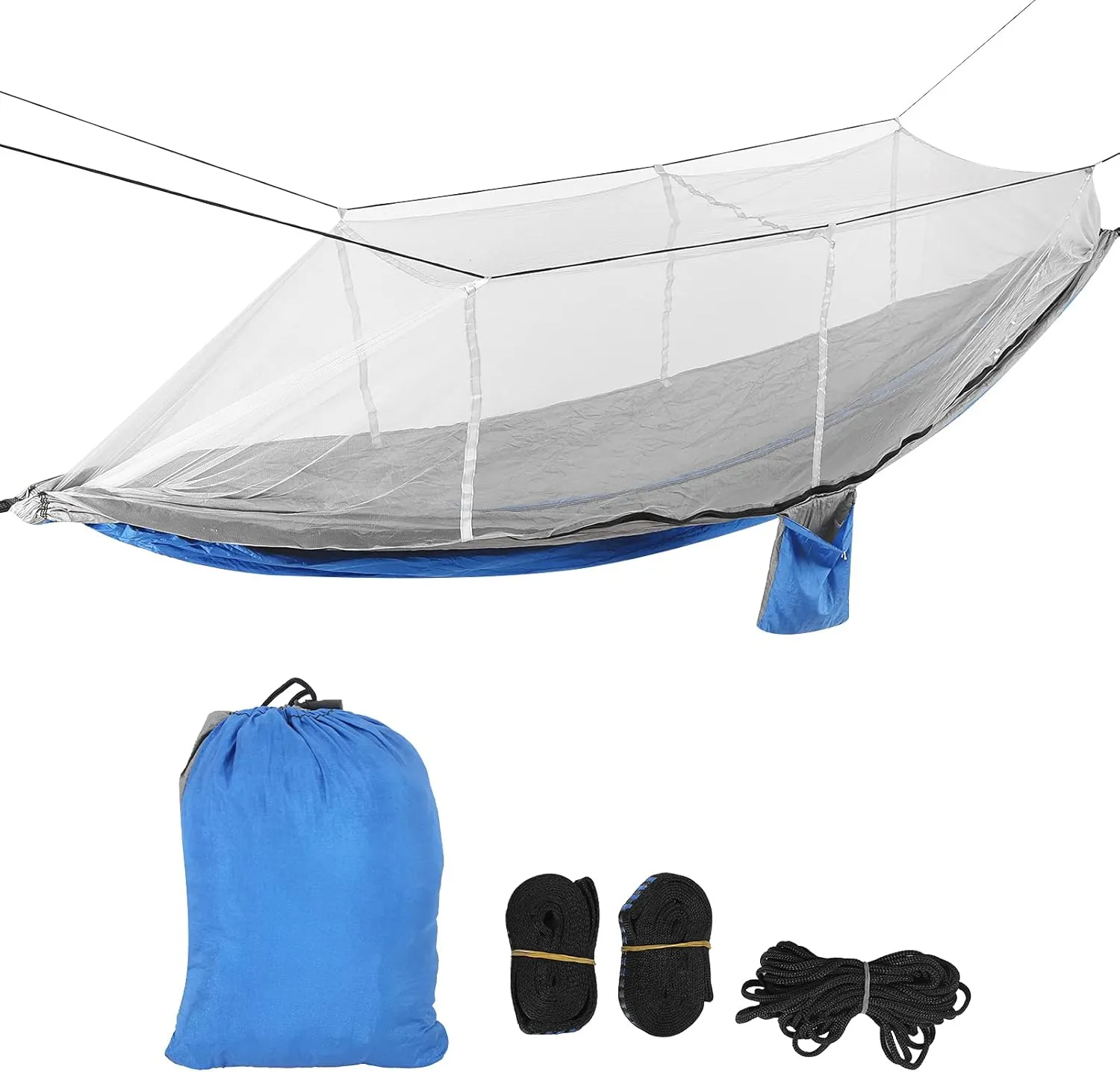 Hammock Tent, Camping Hammock, Nylon Portable Camping Hammock with Gray Mesh Mosquito Net with Side Storage Pockets for Hiking Camping Backpacking