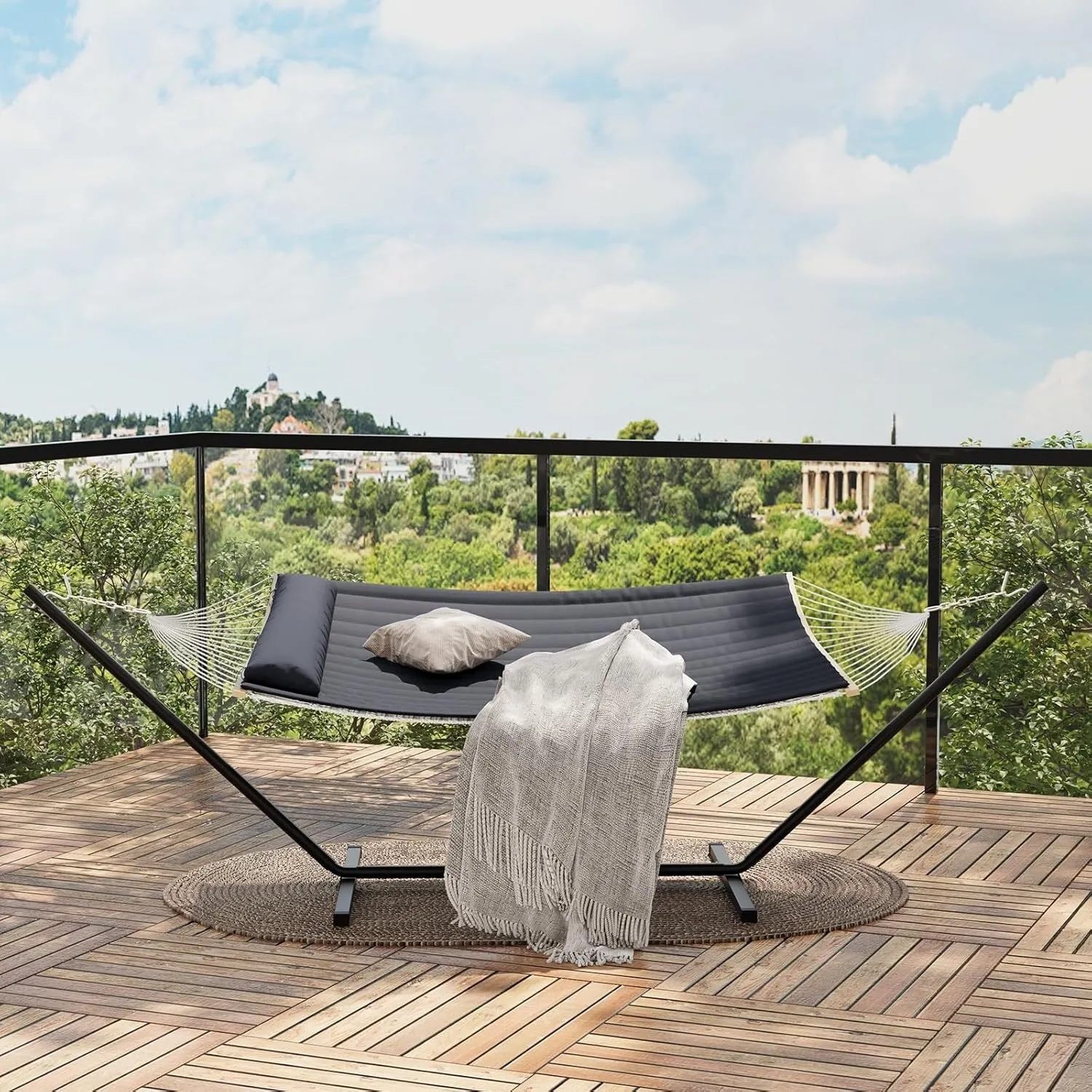 Hammock with Steel Stand, Portable Standing Hammocks with PP Cotton Pad and Pillow