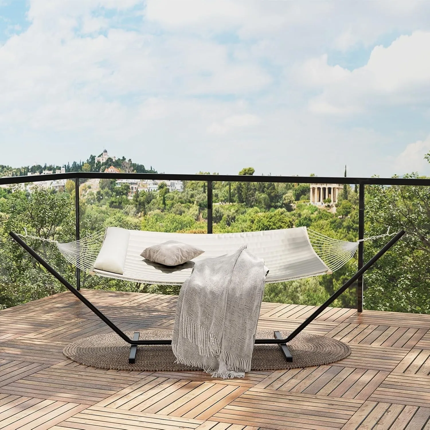 Hammock with Steel Stand, Portable Standing Hammocks with PP Cotton Pad and Pillow