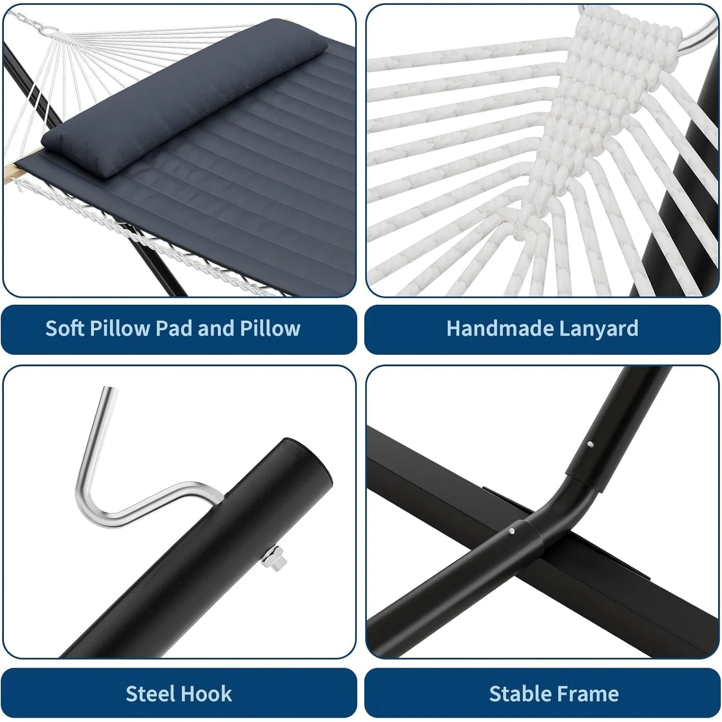 Hammock with Steel Stand, Portable Standing Hammocks with PP Cotton Pad and Pillow