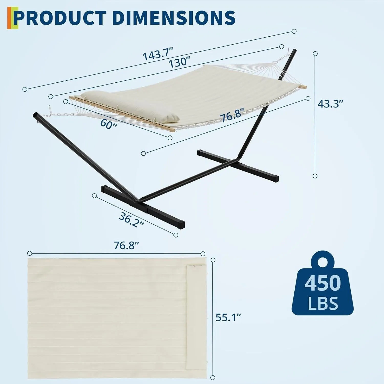 Hammock with Steel Stand, Portable Standing Hammocks with PP Cotton Pad and Pillow