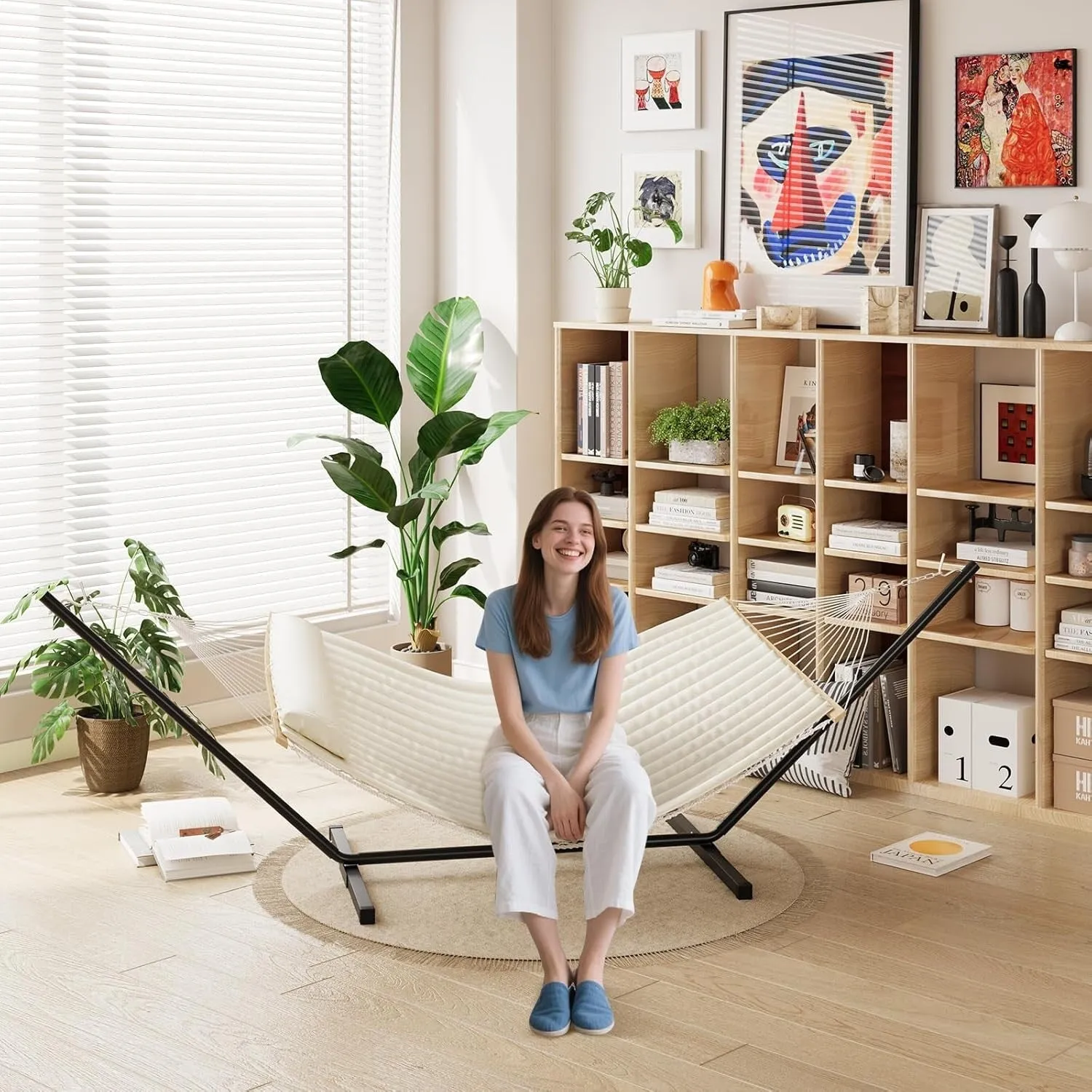 Hammock with Steel Stand, Portable Standing Hammocks with PP Cotton Pad and Pillow