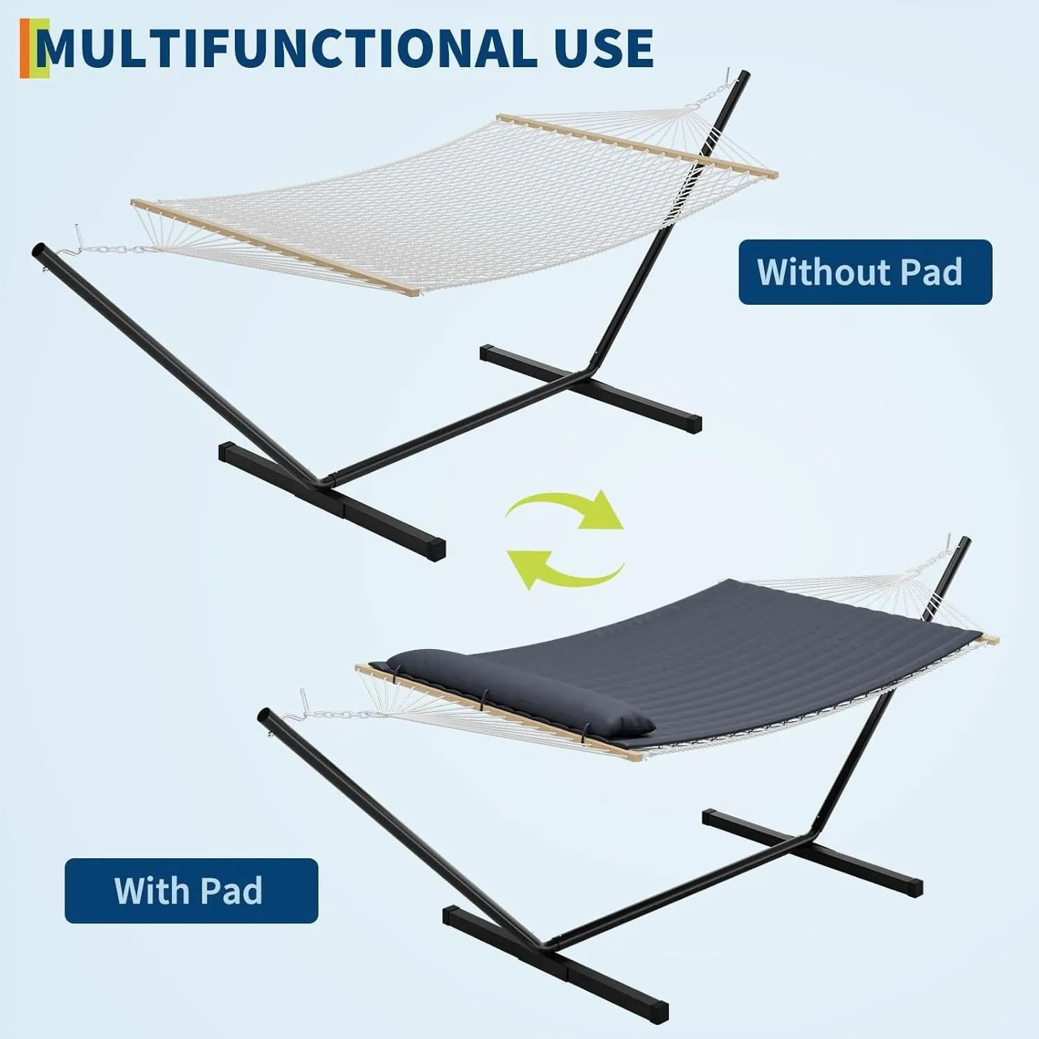 Hammock with Steel Stand, Portable Standing Hammocks with PP Cotton Pad and Pillow