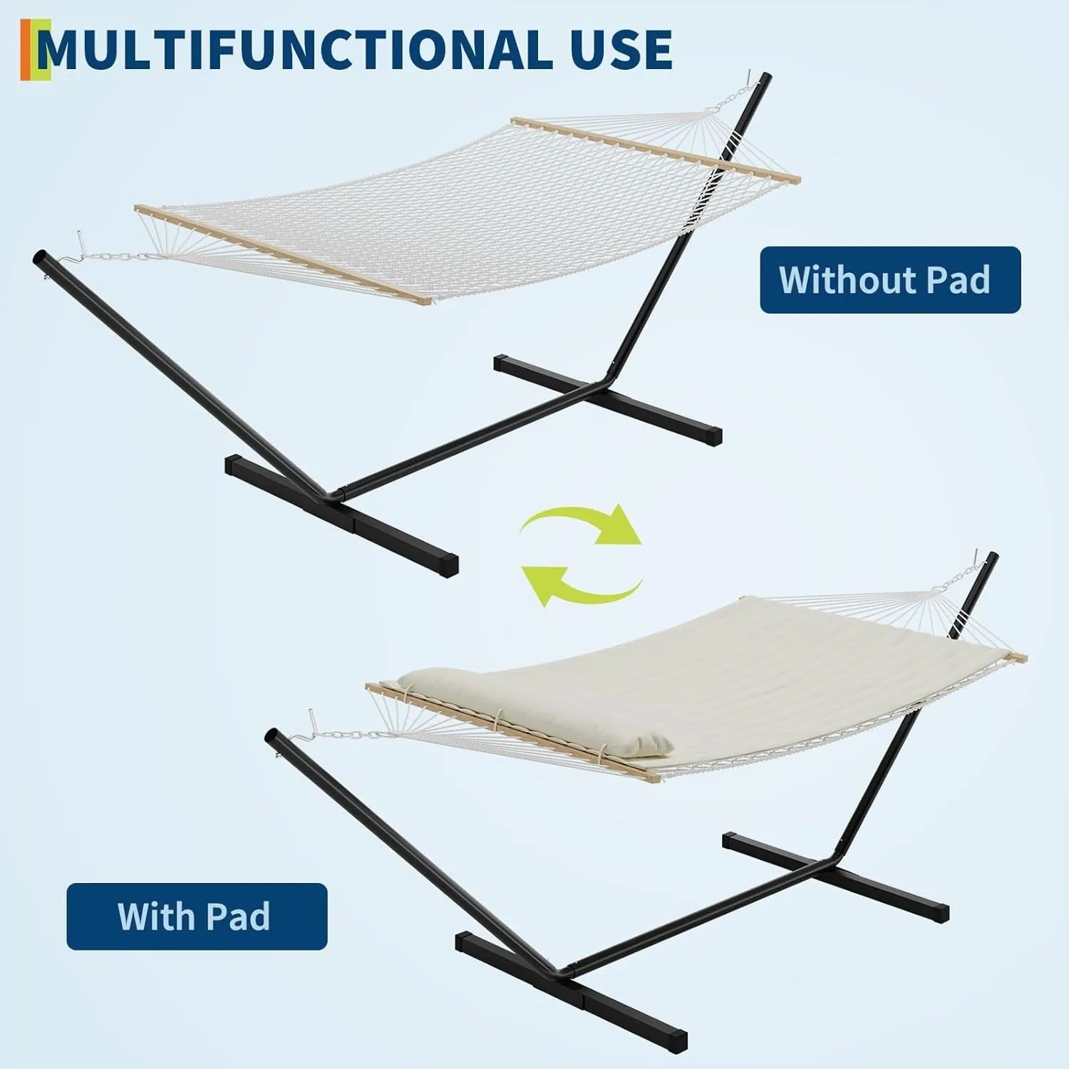 Hammock with Steel Stand, Portable Standing Hammocks with PP Cotton Pad and Pillow